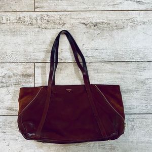 Fossil BROWN leather and suede shoulder bag